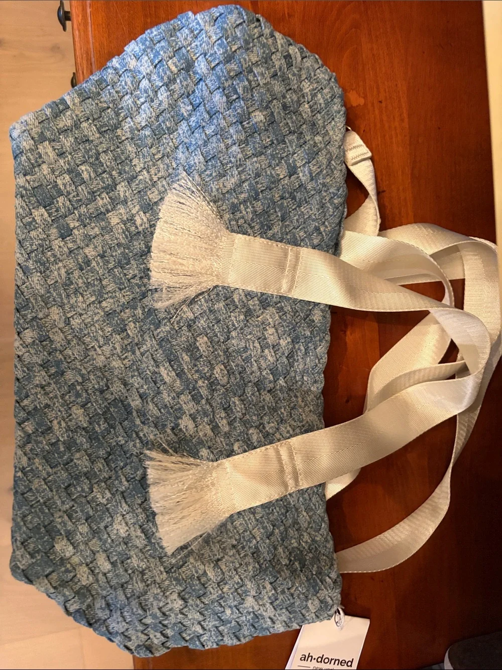 Ahdorned New York Woven Blue Shoulder Bag w/ white removable strap